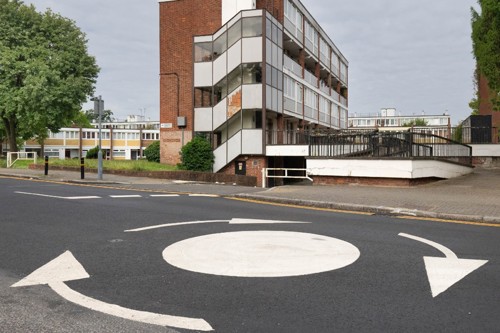 A picture showing a newly marked and surfaced roundabout on Alton Road