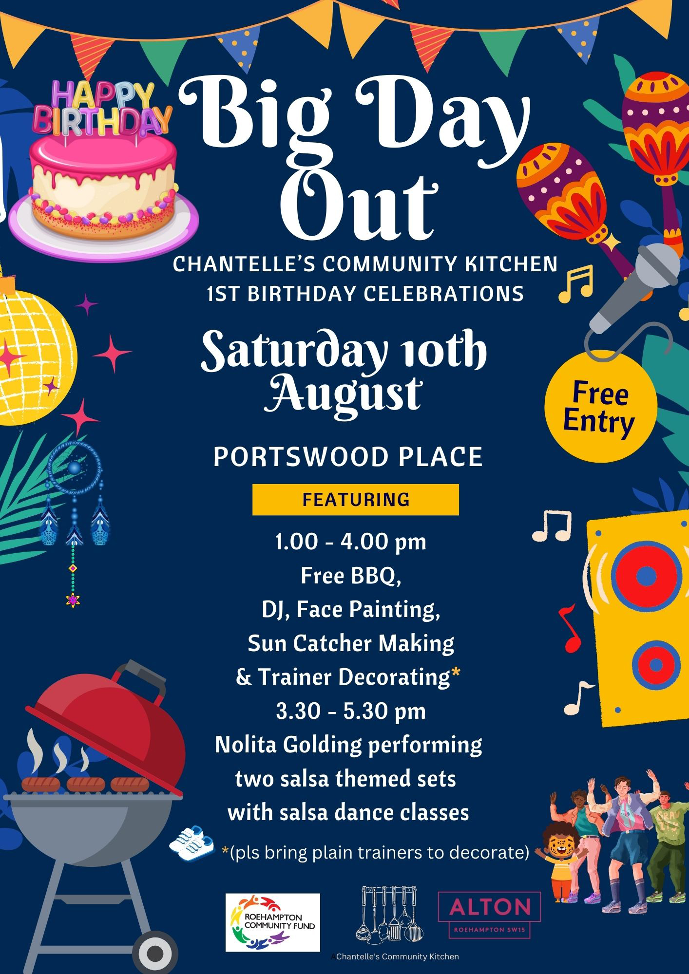 Colourful poster advertising the Big Day Out to celebrate the 1st birthday of Chantelle's community kitchen